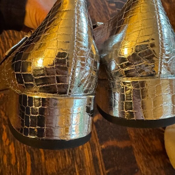 NWOT J. Crew Teagan T-strap Heels in Metallic Croc-Embossed Leather 7.5M - Picture 5 of 7